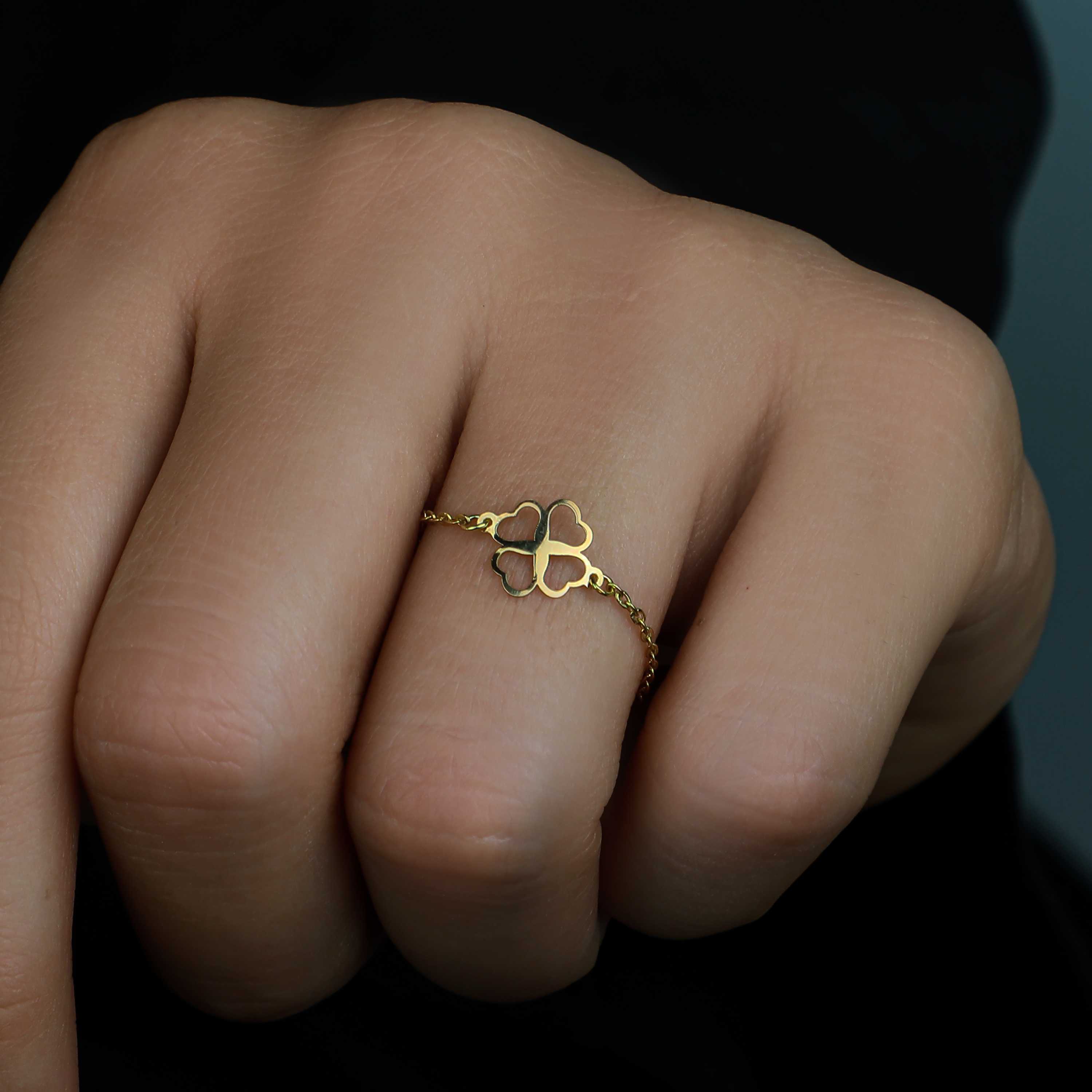 18k gold chain ring, Turkish made - (H-1263)